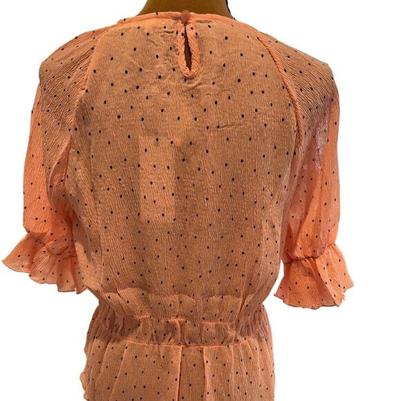 After Market Pink & Black Polka Dot Short Sleeve Peplum Crew Neck Blouse - NWT - Picture 3 of 7